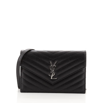 Saint Laurent Classic Monogram Wallet on Chain Matelasse Chevron Leather Small