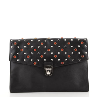 Prada Push Lock Portfolio Studded Saffiano Leather Large