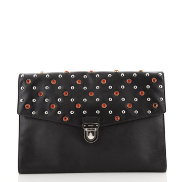 Prada Push Lock Portfolio Studded Saffiano Leather Large