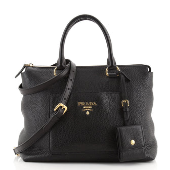 Prada Front Pocket Convertible Shopping Tote Vitello Daino Medium