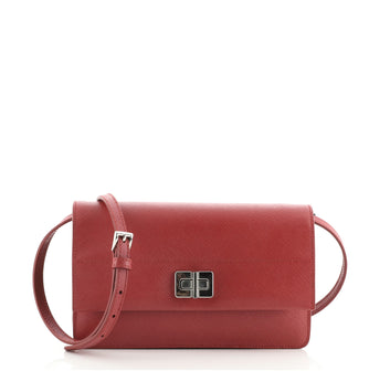 Prada Turn Lock Wallet Crossbody Saffiano Leather Small