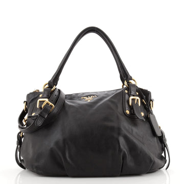 Prada Buckle Pleated Convertible Satchel Soft Calf Large