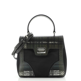 Prada Turn Lock Top Handle Bag Printed Saffiano Leather with Tessuto Small