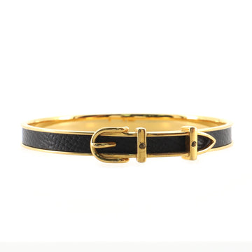 Hermes Belt Buckle Bangle Bracelet Metal and Leather Narrow