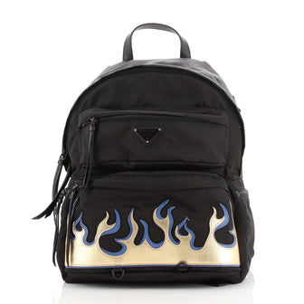 Prada Double Zip Pocket Backpack Tessuto with Applique Medium