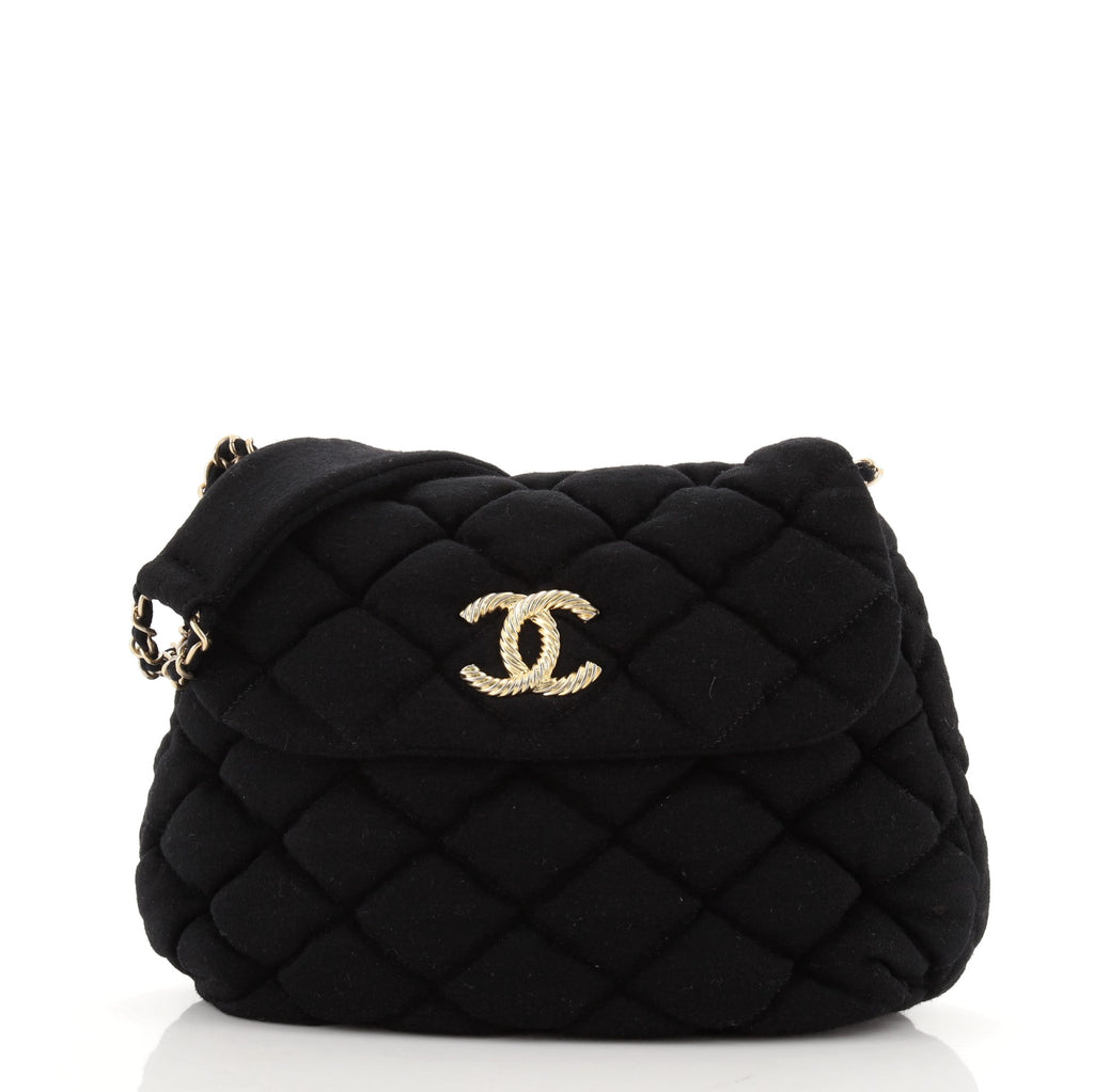 Chanel Bubble Shoulder Bag Quilted Fabric Medium Black 765973