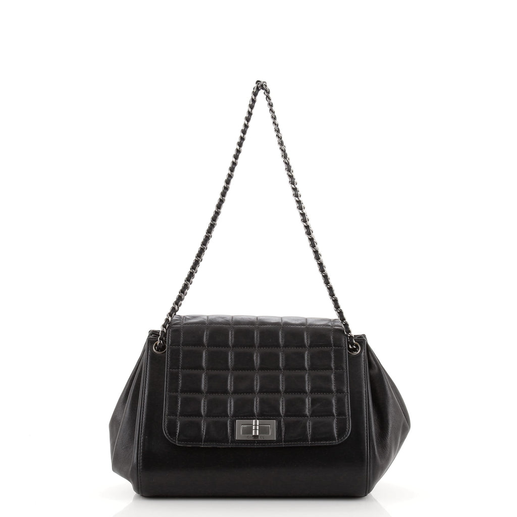 Chanel Chocolate Bar Accordion Reissue Flap Bag Quilted Lambskin Medium  Black 765974