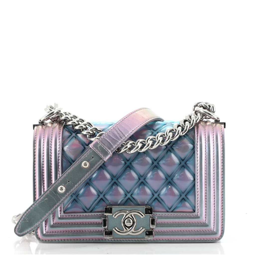 Chanel Boy Flap Bag Quilted Holographic PVC Small Blue 7659763