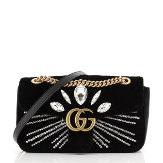 Gucci GG Marmont Flap Bag Embellished Matelasse Velvet Small