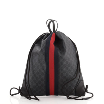 Gucci Web Drawstring Backpack GG Coated Canvas Large