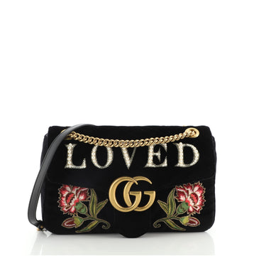 Gucci GG Marmont Flap Bag Crystal Embellished Matelasse Velvet Medium