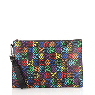 Gucci Wristlet Zip Pouch Psychedelic Print GG Coated Canvas Medium