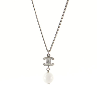 Chanel CC Drop Pendant Necklace Metal with Glittered Enamel and Bead