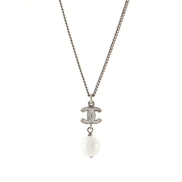 Chanel CC Drop Pendant Necklace Metal with Glittered Enamel and Bead