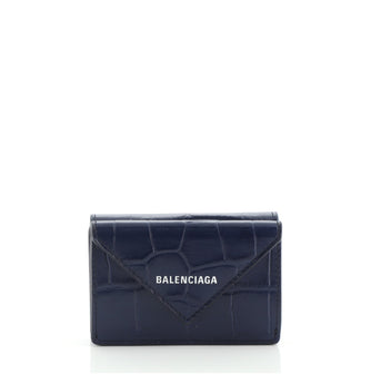 Balenciaga Papier Flap Wallet Crocodile Embossed Leather Mini