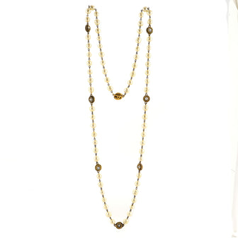 Chanel Vintage Long Necklace Metal with Crystals and Faux Pearls