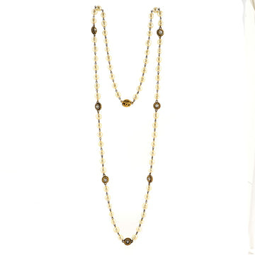 Chanel Vintage Long Necklace Metal with Crystals and Faux Pearls