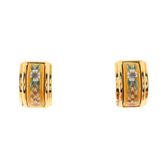 Hermes Vintage Half Hoop Clip-On Earrings Printed Enamel and Metal