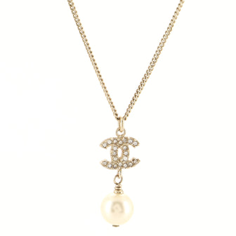 Chanel CC Pearl Pendant Necklace Metal with Crystals and Faux Pearl