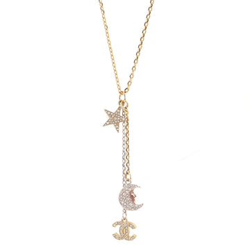 Chanel CC Moon Star Drop Necklace Metal with Crystals and Pearls