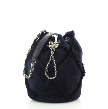 Chanel Fringed CC Drawstring Bucket Bag Quilted Suede Small