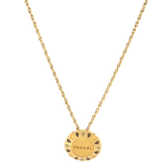 Chanel Vintage Logo Floral Pendant Necklace Metal with Glass