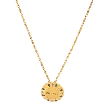 Chanel Vintage Logo Floral Pendant Necklace Metal with Glass