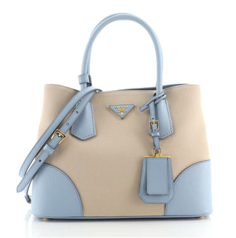 Prada Cuir Double Tote Canvas and Saffiano Leather Small