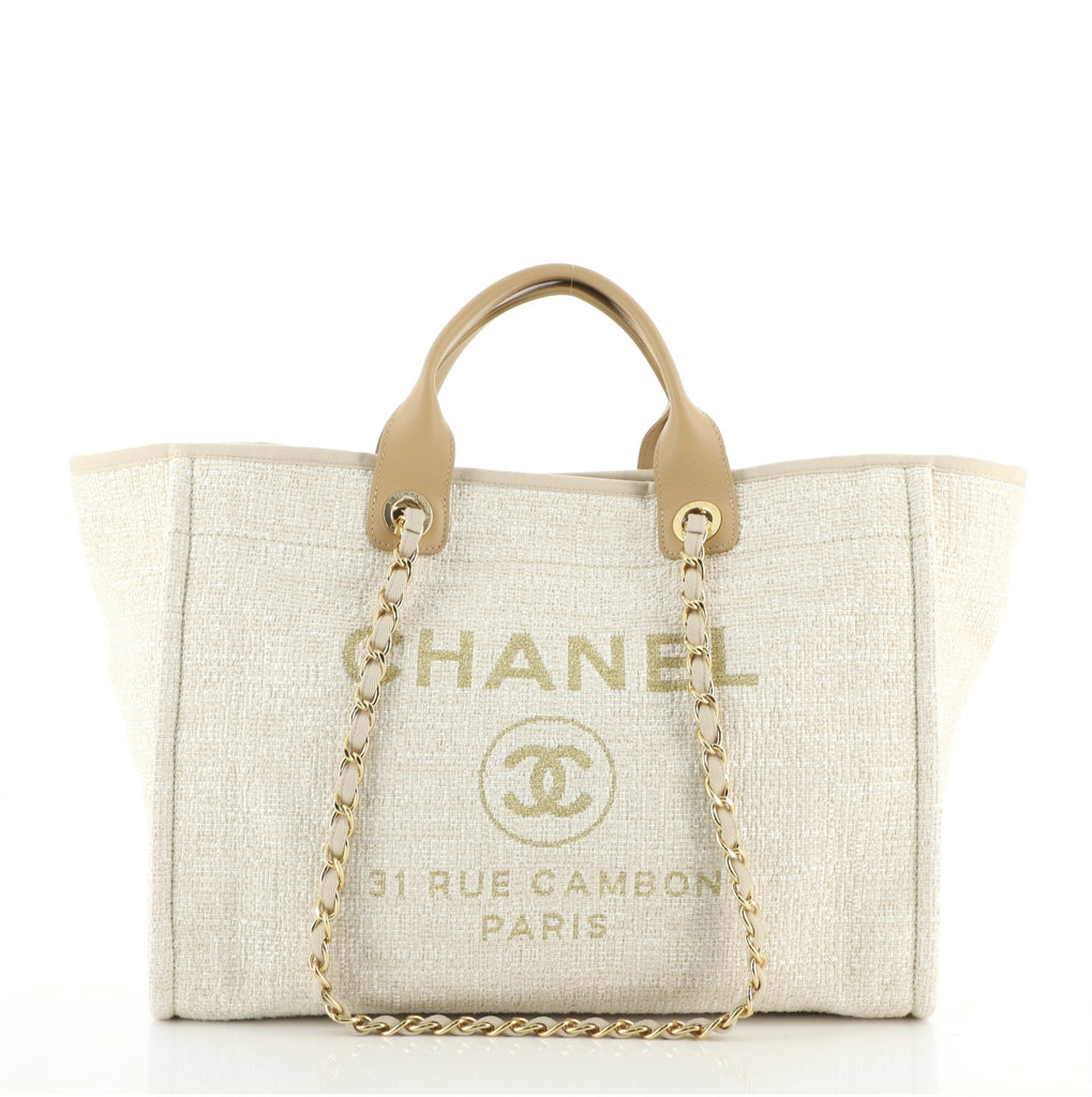 Chanel Deauville Tote Raffia with Glitter Detail Large Neutral 766035