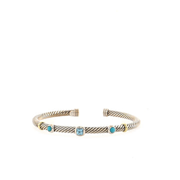 David Yurman 3 Stations Renaissance Cable Bracelet Sterling Silver with 18K Yellow Gold and Blue Topaz 4mm