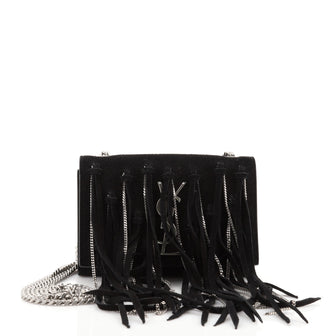 Saint Laurent Classic Monogram Fringe Flap Crossbody Bag Suede Small