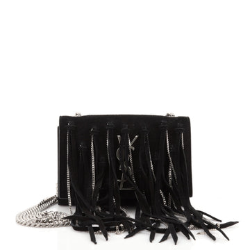 Saint Laurent Classic Monogram Fringe Flap Crossbody Bag Suede Small