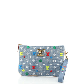 Louis Vuitton New Wave Zipped Pochette Monogram Embroidered Quilted Denim
