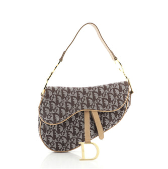 Christian Dior Vintage Saddle Bag Diorissimo Canvas Medium
