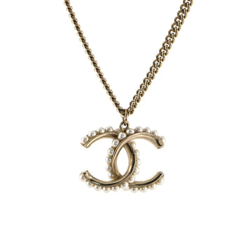Chanel CC Pendant Necklace Metal with Enamel and Faux Pearl