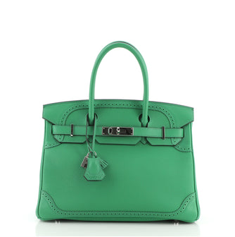 Hermes Birkin Ghillies Handbag Green Togo and Swift with Palladium Hardware 30