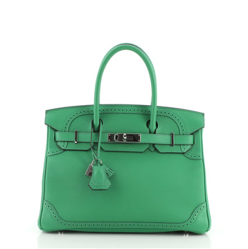 Hermes Birkin Ghillies Handbag Green Togo and Swift with Palladium Hardware 30