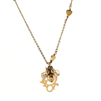 Christian Dior Vintage Heart Station Logo Pendant Chain Necklace Metal