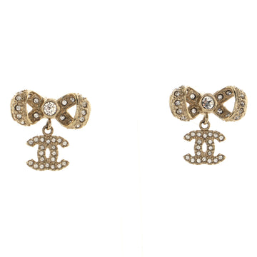 Chanel CC Bow Dangle Earrings Crystal Embellished Metal