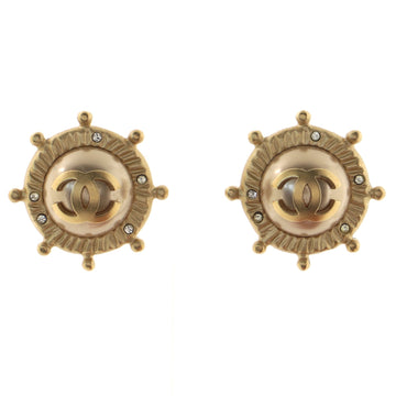 Chanel Ship Wheel Stud Earrings Metal with Rhinestone