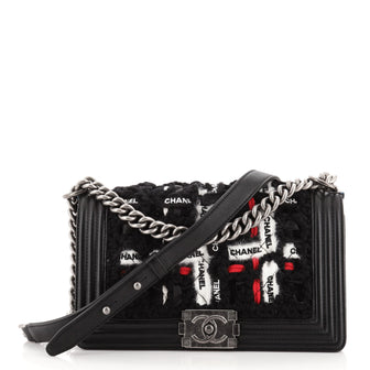 Chanel Boy Flap Bag Quilted Logo Ribbon and Tweed Old Medium