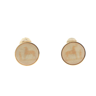 Hermes Caleche Round Clip-On Earrings Printed Stone and Metal
