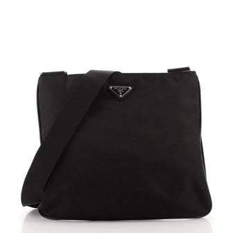 Prada Zip Messenger Bag Tessuto with Leather Medium