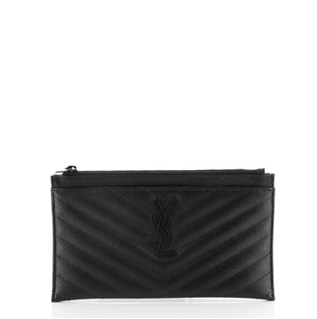 Saint Laurent Classic Monogram Zip Bill Pouch Matelasse Chevron Leather Medium