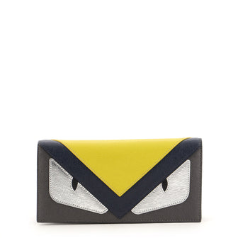 Fendi Monster Continental Bifold Wallet Leather Long