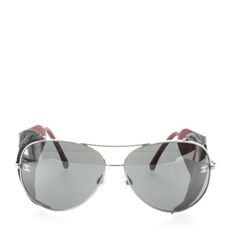 Aviator Sunglasses with Detachable Side Piece Metal with Quilted Leather