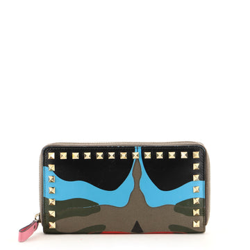 Valentino Rockstud Zip Around Wallet Camo Leather and Canvas