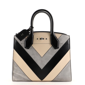 Louis Vuitton City Steamer Handbag Chevron Leather and Suede MM