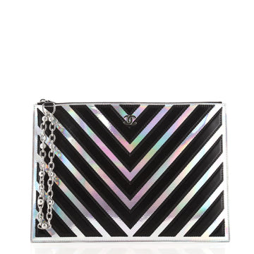 Chanel O Case Clutch Chevron Lambskin with Holographic PVC Medium