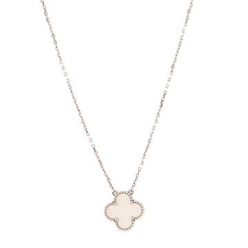 Van Cleef & Arpels Vintage Alhambra Pendant Necklace 18K White Gold and Mother of Pearl